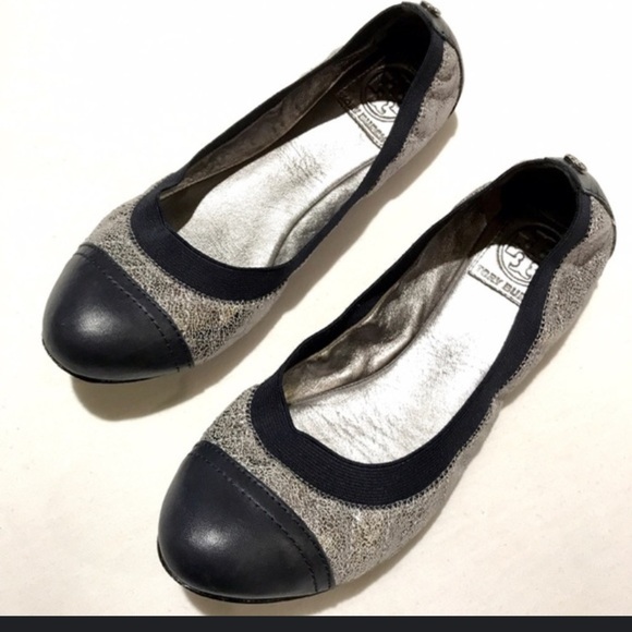 Tory Burch Bridgette Women's designer spring 
Cap Toe Ballerina Flat navy Silver - Picture 1 of 5